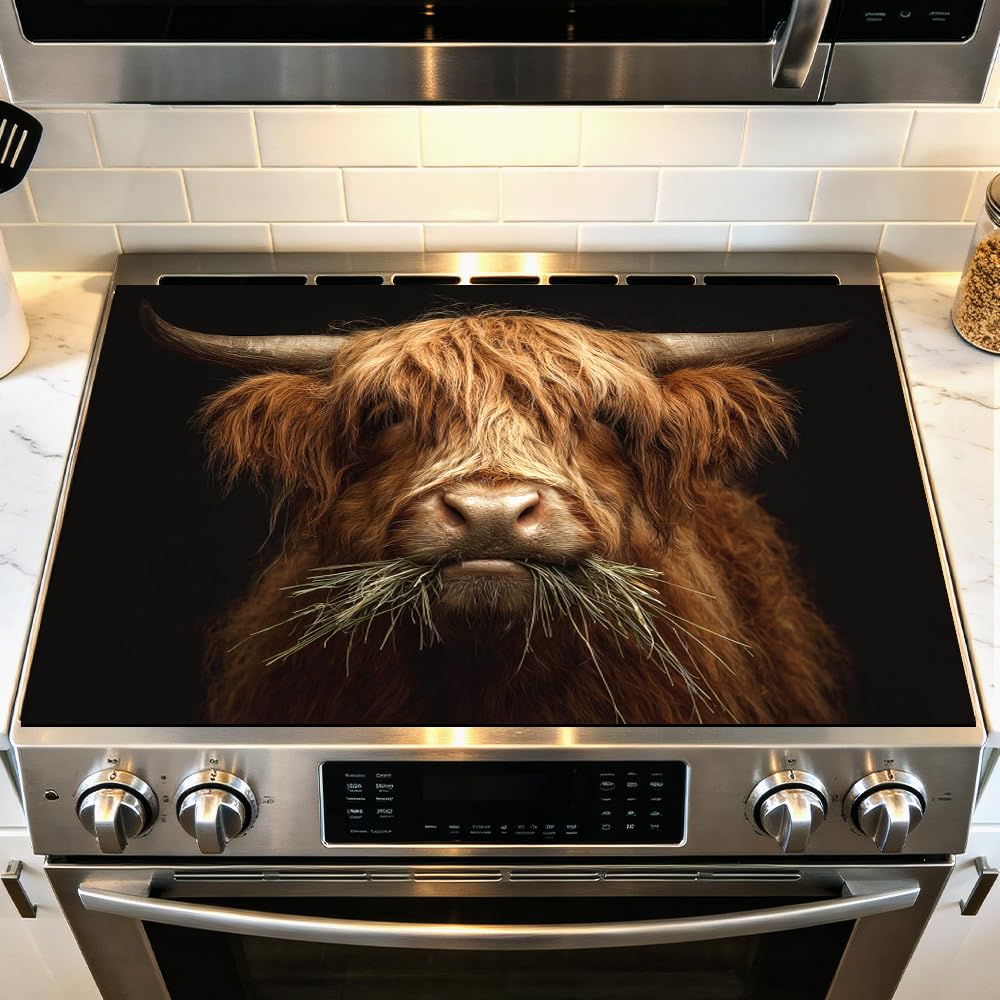 Highland Cow Portrait Stove Top Cover 28.35x20.47in Farmhouse