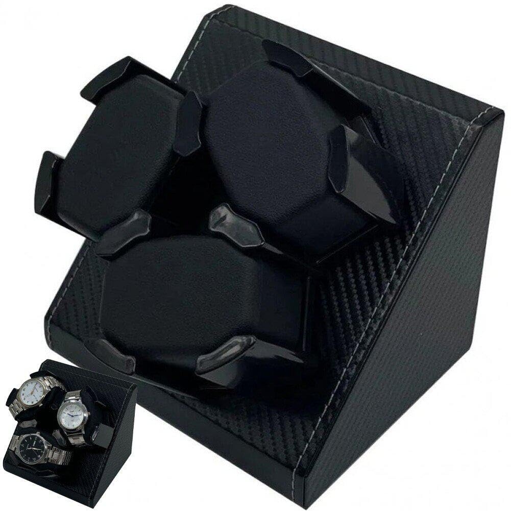 Remontoir montre automatique 3 slots en carbone et cuir PU
