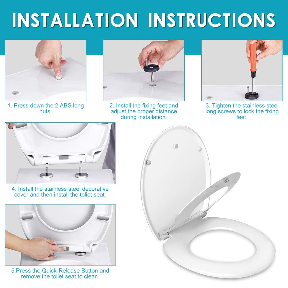 Copriwater, Sedile WC per Famiglie, Premium Tavoletta WC Universale 2 in 1 Adulti e Bambini, Chiusura Ammortizzata, Coperchio Rimovibile, Antibatterico, Facilitata Pulizia e Montare, Forma O, Bianco