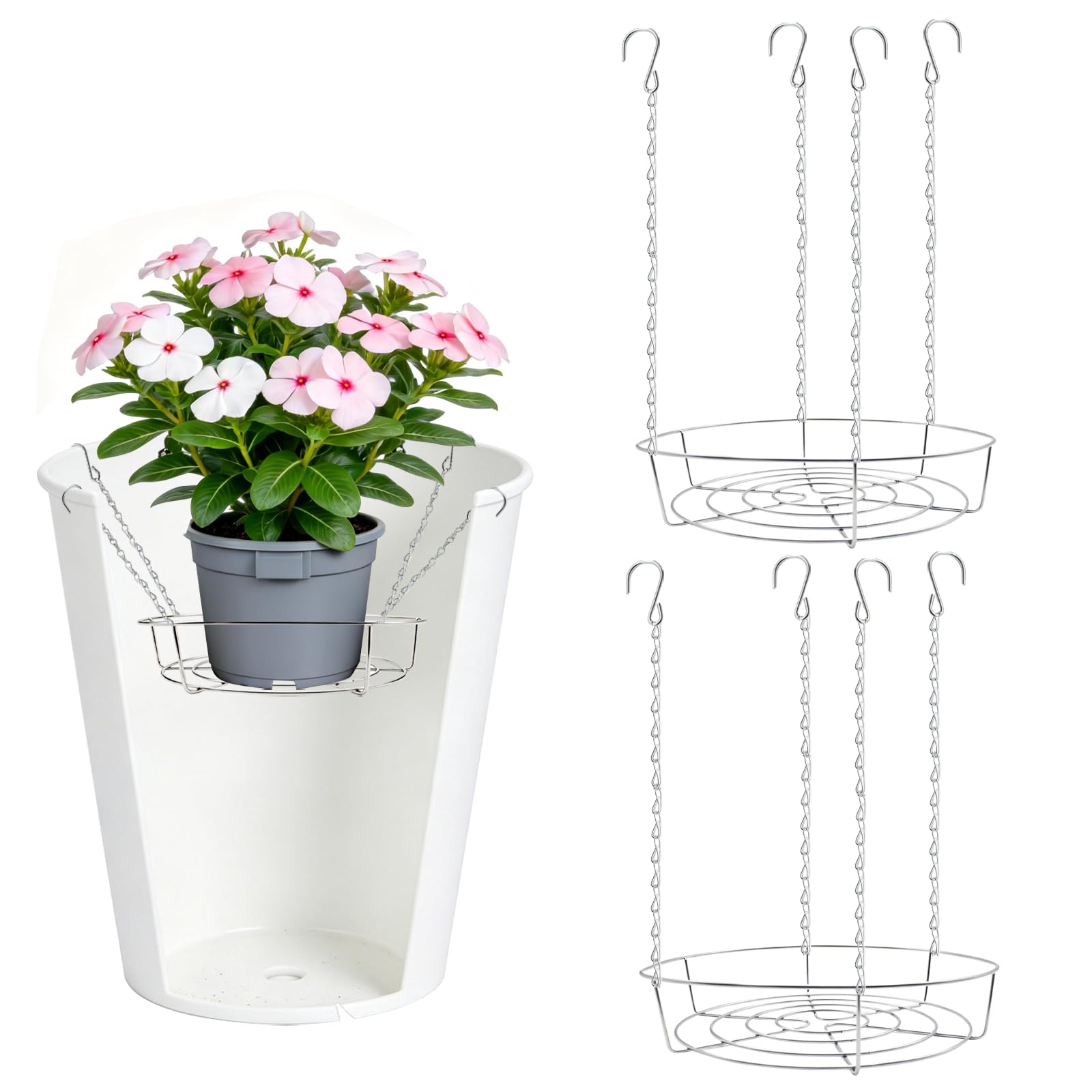Timisea Adjustable Planter Inserts for Large Pots,4 Hooks Fits in The Top Openings,12-18" Plant Risers for Inside Pots,Chain Planter Filler Elevate Plants for Tall Round Planters