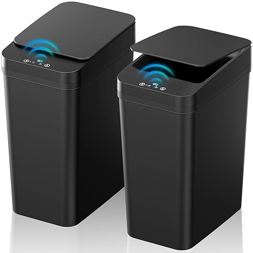 Miniatura 8 de Paquete de 2 cubos de basura automáticos sin contacto de 2.2 galones, pequeño sensor de movimiento, cubo de basura inteligente delgado e impermeable