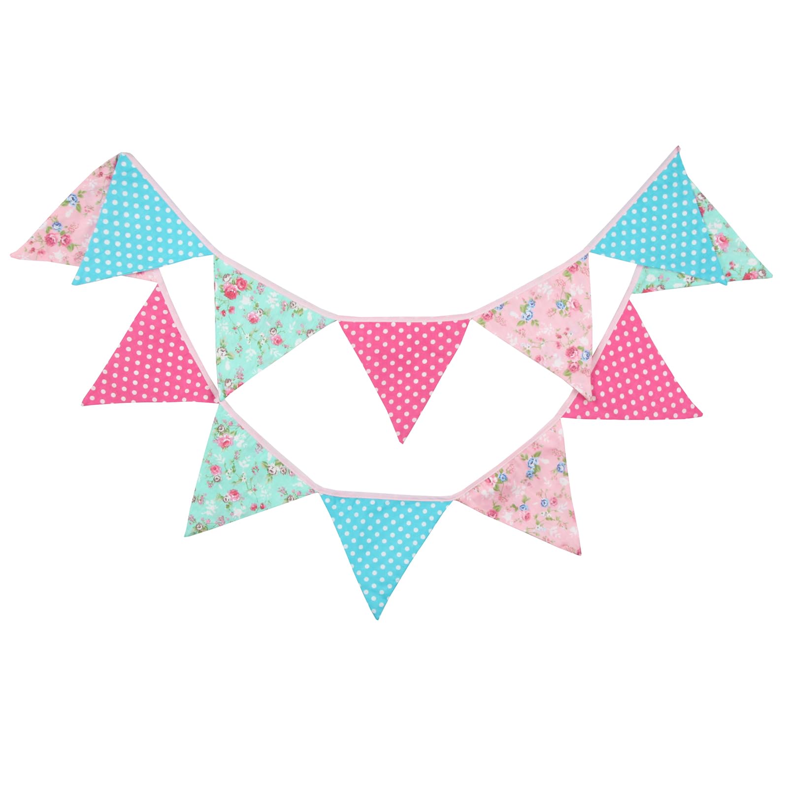 G2PLUS Two Layer Fabric Bunting Banner: 3.3m Florial Dots Triangle Garland for Kid's Bedroom, Playhouse, Birthday Party Decoration — image 1