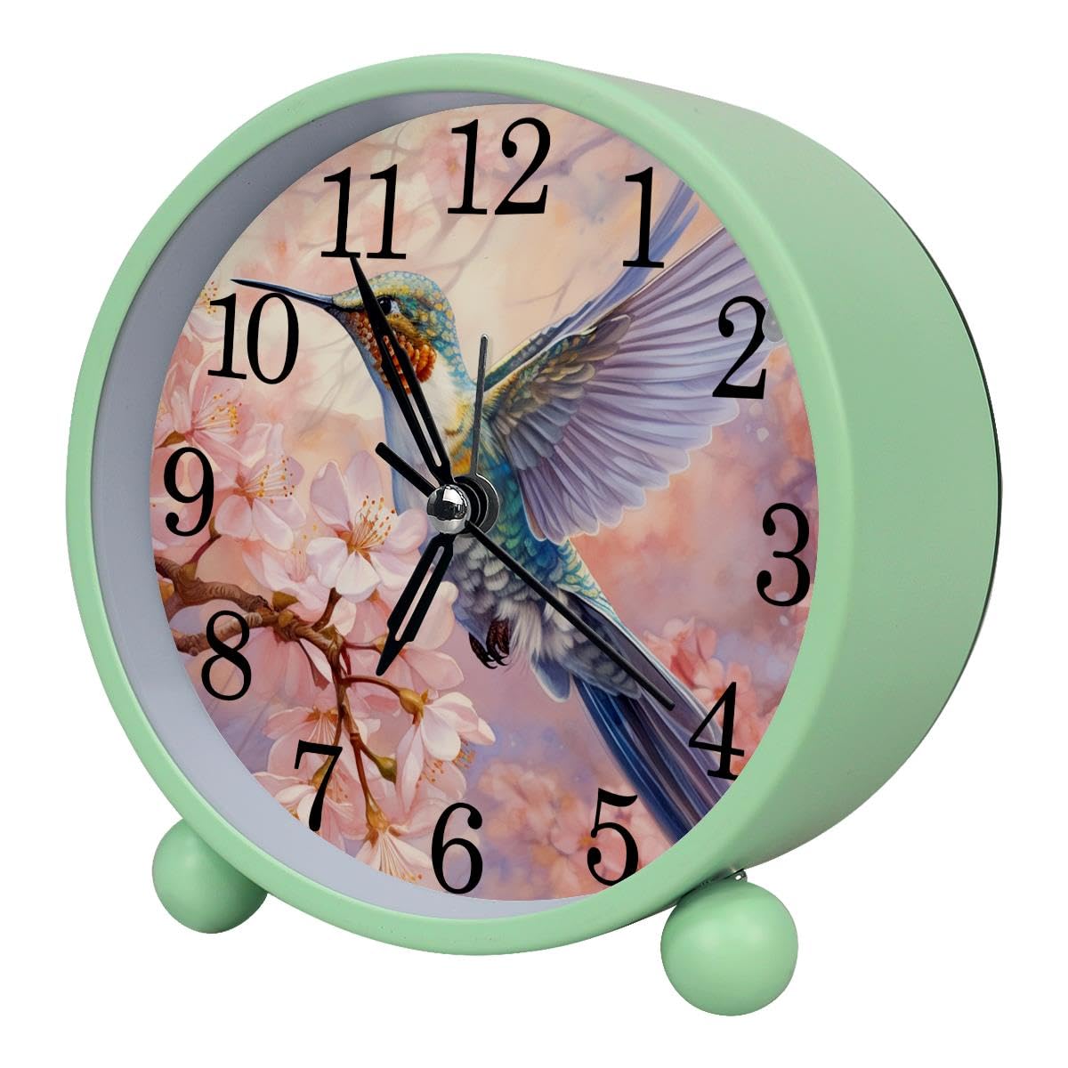 Luoweisi Alarm Clock Cherry Blossom Humming Bird, Silent Non-Ticking with Night Light