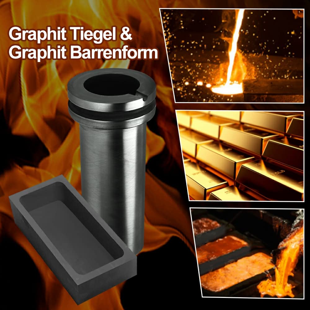 TOAUTO 3KG Digitale Schmelzofen 1400W 2000F, Automatischer Schmelzofen Kit mit Graphittiege und Graphit Barrenform, Schmelz Silber, Gold, Kupfer, Aluminium