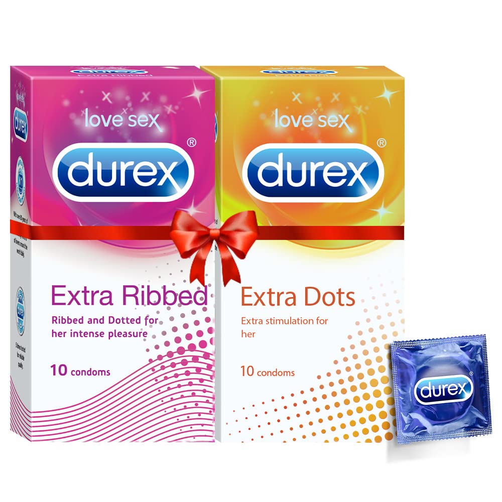 Pleasure Packs (Durex Extra Dots 10s, Extra Ribbed 10s)- Pack of 2