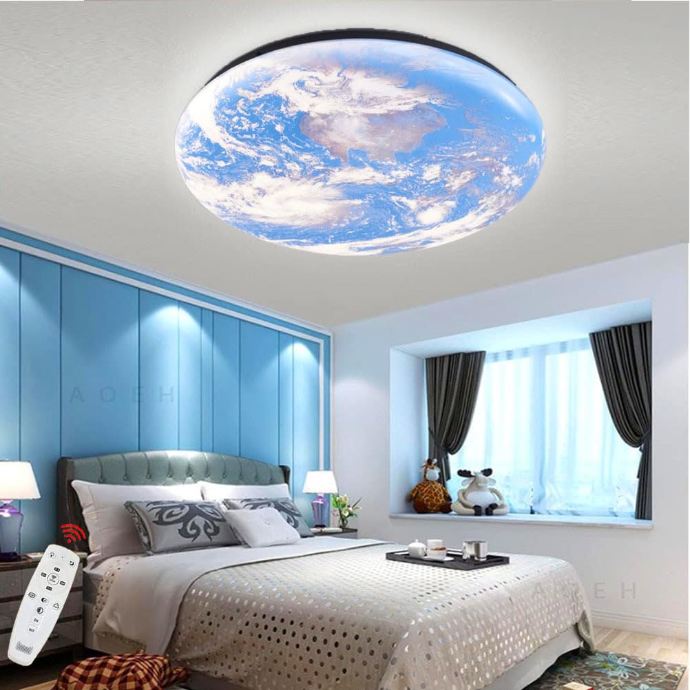 Lampa sufitowa LED Księżyc, nowoczesne wzornictwo, możliwość ściemniania, dekoracja ścienna 3D, motyw ziemi, z pilotem zdalnego sterowania, do sypialni lub salonu, 50 cm.