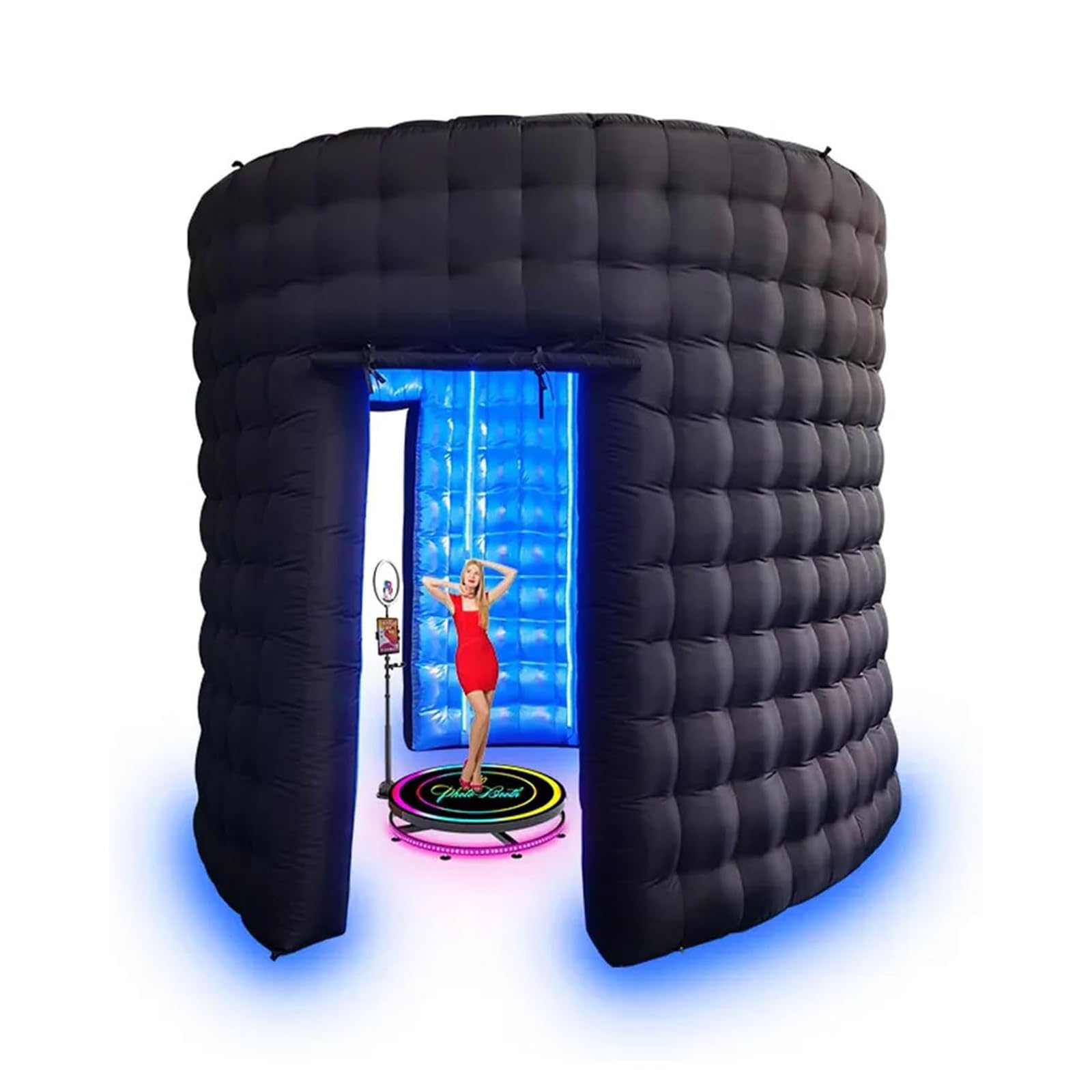 LQQYJSM 10ft Diameter Round Inflatable LED 360 Photo Booth Enclosure with Led Light, Air Blower Photo Booth Backdrop Photo Booth Enclosure Photobooth Tent for Wedding, Party, Birthday, Exhibition