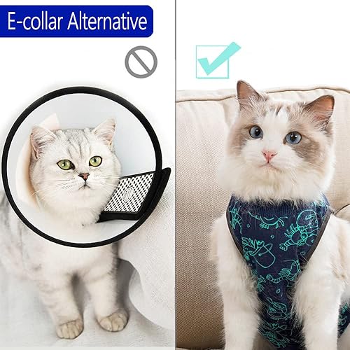 Cat Surgery Recovery Suit Cat Onesie for Cats After Surgery Spay Surgical Abdominal Wound Skin Diseases E-Collar Alternative Wear (Grey-Blue-M)(Dark blue,Large)