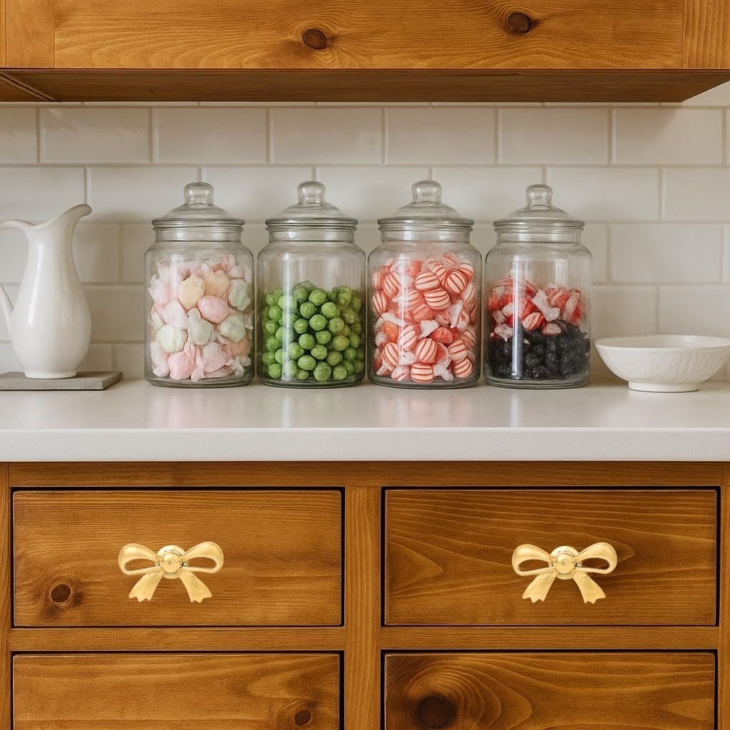 Indian Shelf Solid Brass Gold Bow Drawer Knobs (18 Pack) - Premium Coquette Dresser Pulls for Nursery & Cabinets - Secure Anti-Spin Design