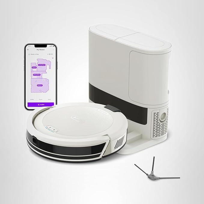 Shark Navigator Robot Vacuum with Bagless 30-Day Capacity Self-Empty Base, Powerful Suction, SmartPath Navigation, Self-Cleaning Brushroll, for Carpets & Hard Floors, White, AV2110S