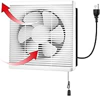 Exaustor de obturador de janela de 25 cm, entrada e exaustão, recorte de 28 x 28 cm, ventilador de ventilação de parede de 467 CFM 40 W para banheiro, casa, quarto, sótão