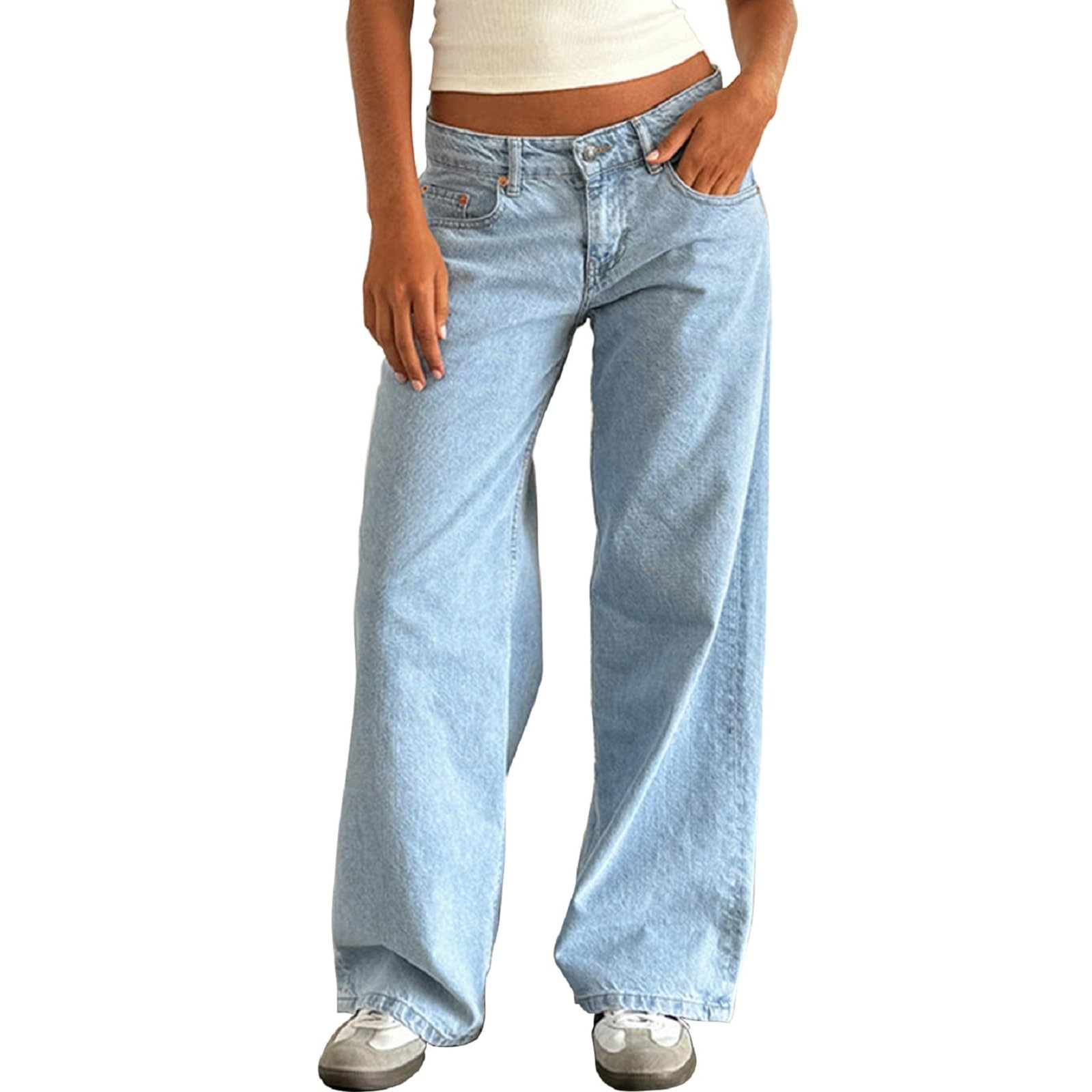 Women Straight Leg Boyfriend Jeans Low Waist Wide Leg Baggy Jeans Vintage Denim Pants