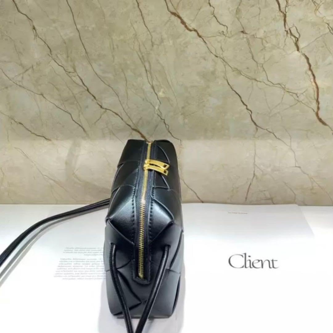 Amazon.co.jp: お黒ショルダーバッグ 本革 ポシェット 編み込み  