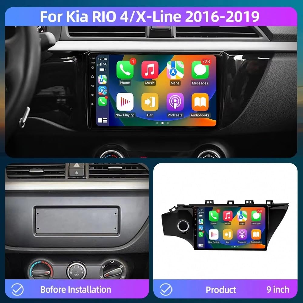Radio Macchina Touch Screen per KIA RIO 4 x-line 2016-2019 Wireless Carplay Android Auto Stereo Auto Bluetooth Ips con Pantalla Táctil con Gps, 4 Nucleo 2G+32G
