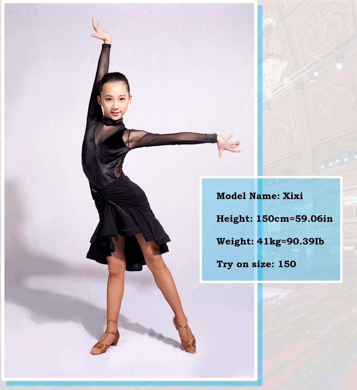 GD2027 Kid Latin Ballroom Ball Party Dance Professional Pleated Surface and Slanted Swing Design Skirt for Girl