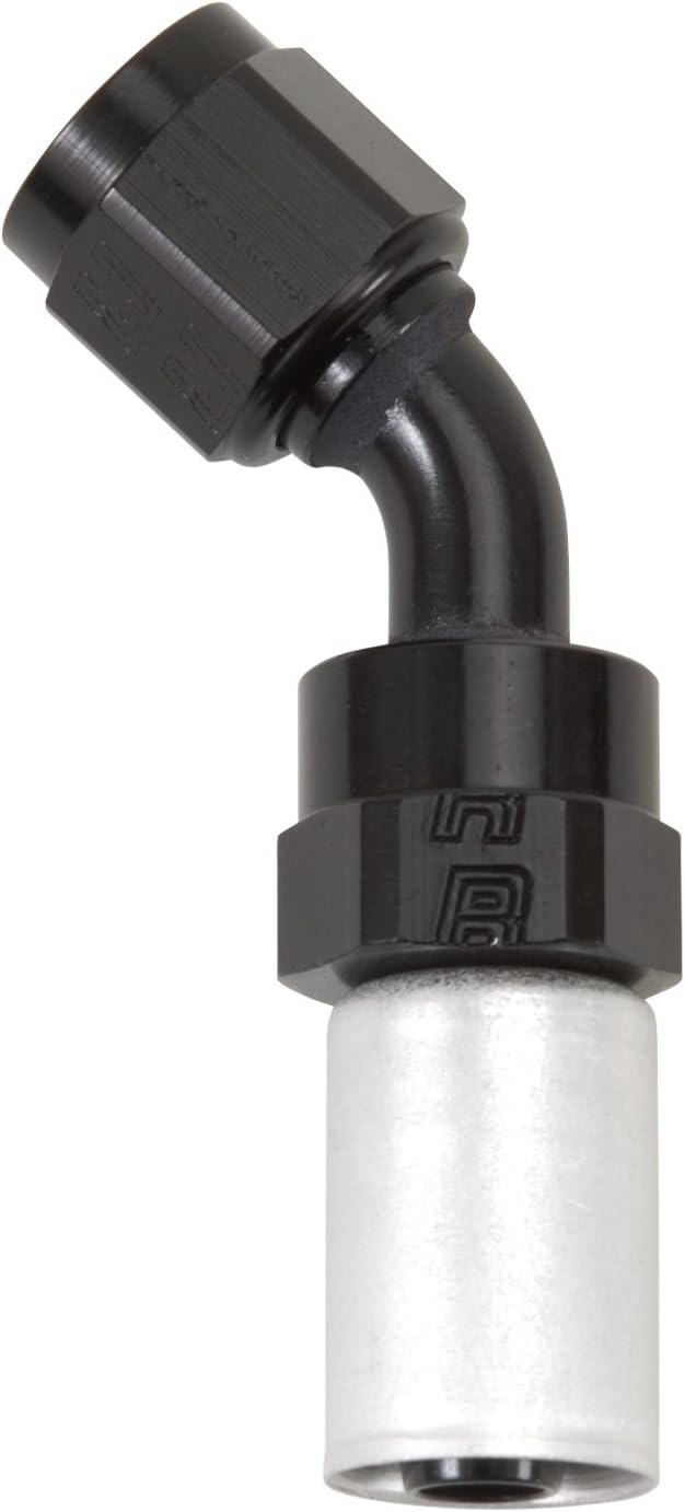 EdelbrockHOSE END #12 CRIMP ON SWIVEL 45 DEG BLK & CLR