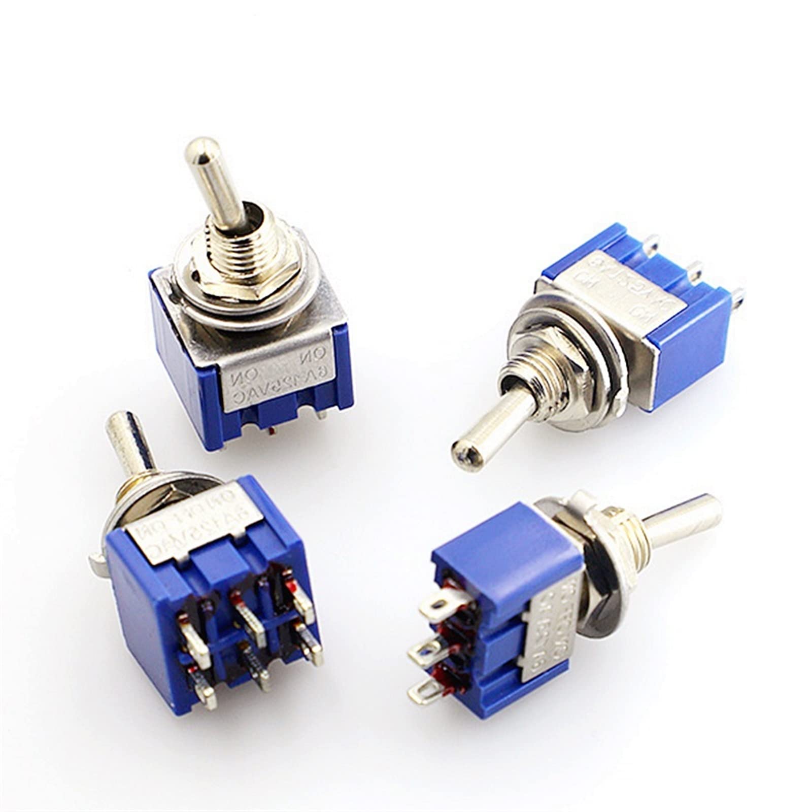 Interruttori a levetta, Deep Blue, Mini, 3/6 Pin, 2/3 Gear, ON-Off/ON-Off-ON, DPDT, Pulsante di accensione, 6A/125V,3A/250V AC, Interruttori a bilanciere, Dimensioni: 1 PZ ) ( Color : 3 Pin 102(ON-OFF