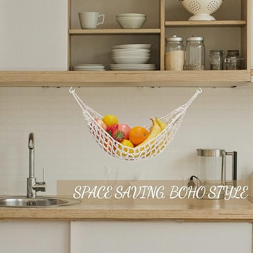 Miniatura 7 de Hamaca de frutas para cocina, debajo del gabinete, cesta de frutas colgante de algodón tejido a mano, cesta de macramé, decoración bohemia,