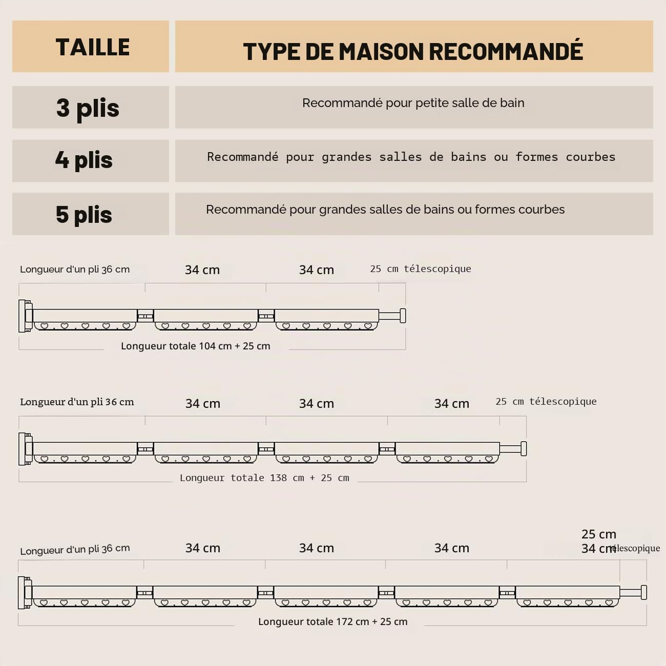 Tringle à rideau de douche pliable à fixation murale, sans perforation, ventouses à 360°, pour salle de bain, baignoire, étagère à linge rétractable à 4 volets, 137,2 cm