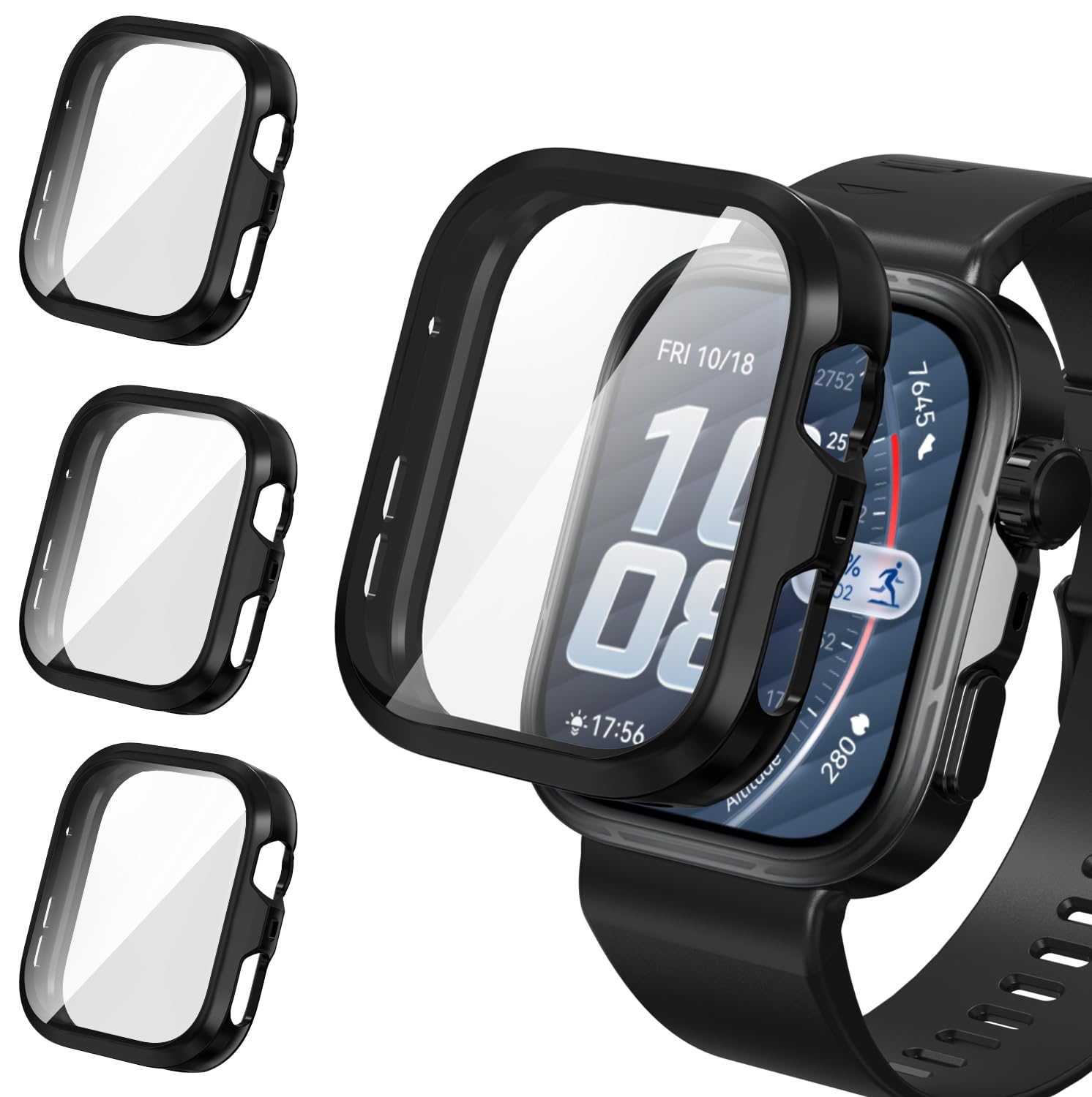 ivoler 3 szt. Etui + Folie Ochronne dla Huawei Watch Fit 5 Pro, Pełne Pokrycie, Czarny