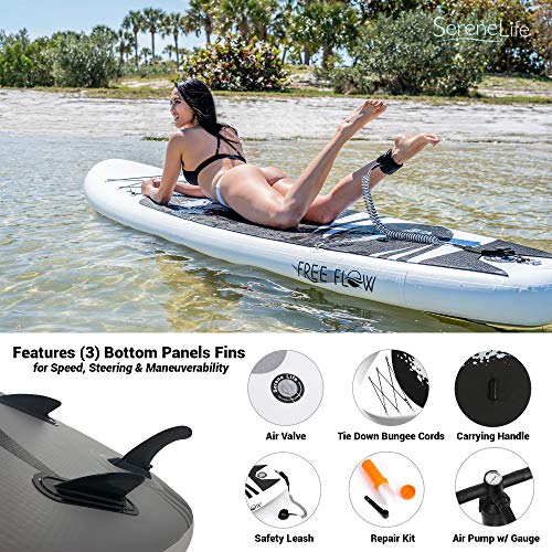 Serenelife Inflatable Stand Up Paddle Board (6 Inches Thick) With Premium Sup Accessories & Carry Bag | Wide Stance, Bottom Fin For Paddling, Surf Control, Non-Slip Deck | Youth & Adult Standing Boat #TOP6