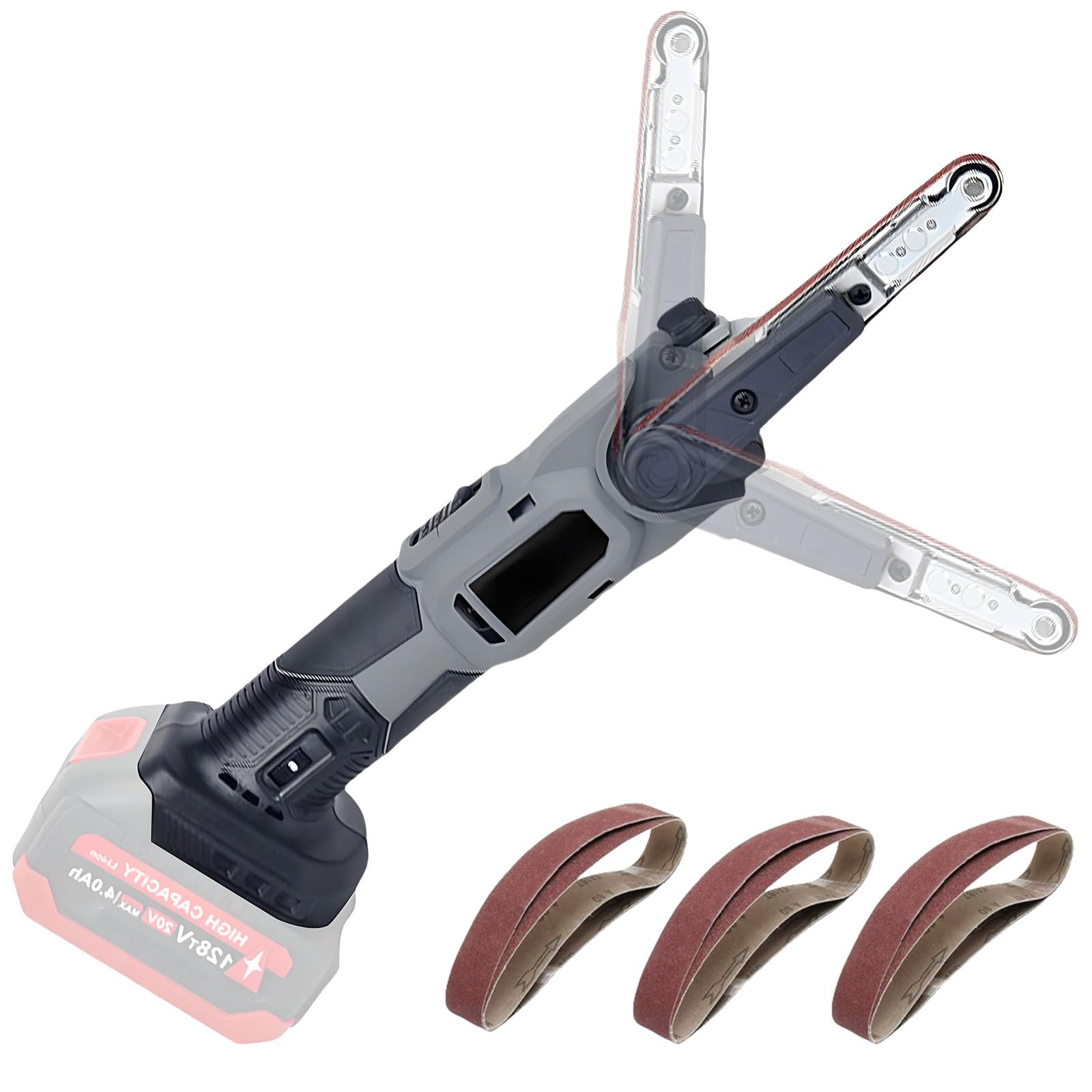 Akku Bandschleifer kompatibel mit Makita 18V, Elektrische Fingerschleifer Feile 10x330mm, Multischleifer Bandfeile mit 3 Schleifbändern, 6 Geschwindigkeiten, 35° Einstellbare (ohne Akku)