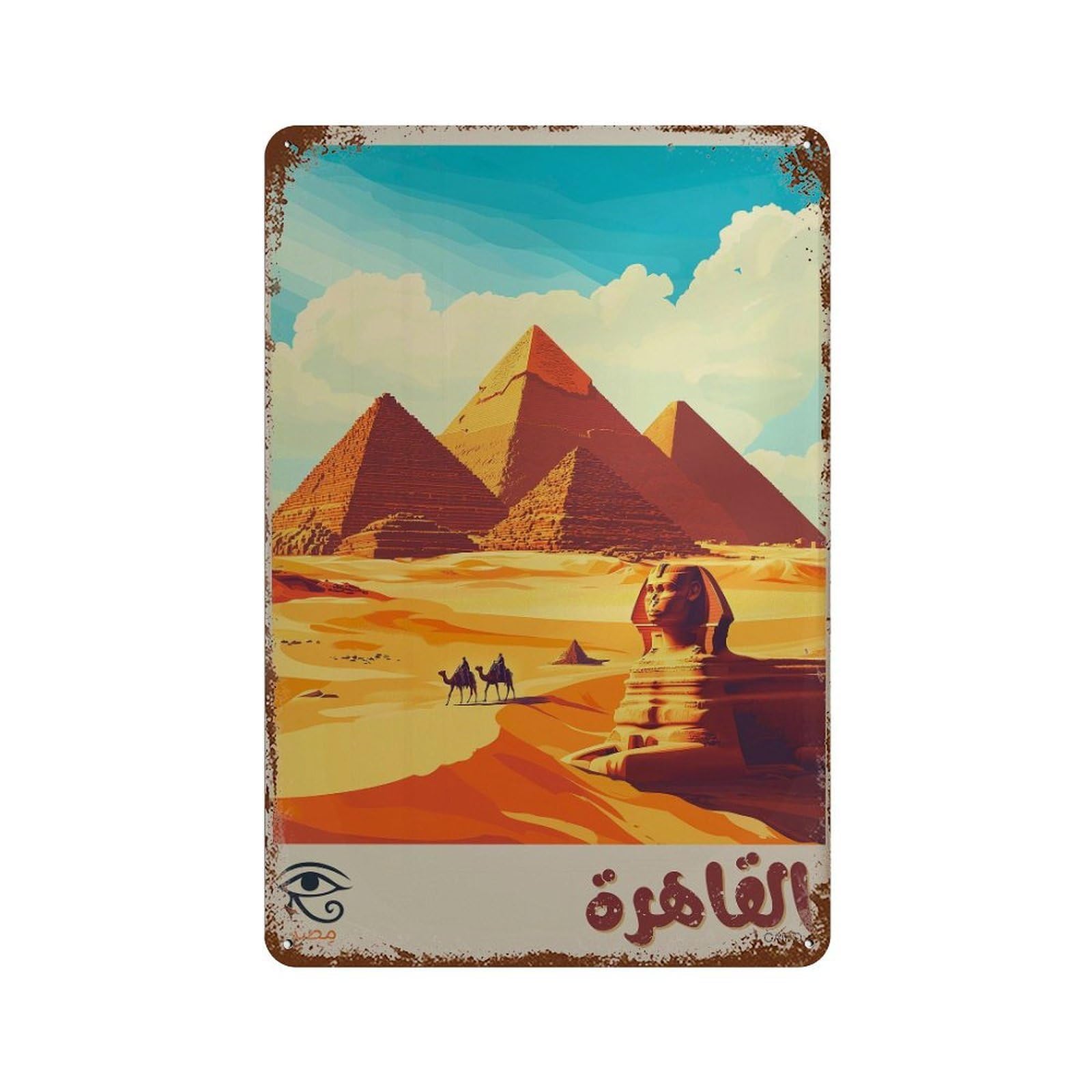 xiaoxiaoshen Cairo Egypt Travel Giza Pyramids in Arabic Wall Decor Art Metal Tin Poster Modern Home Decor Art Home Bar Shop Decorations Vintage Sign 30x20cm
