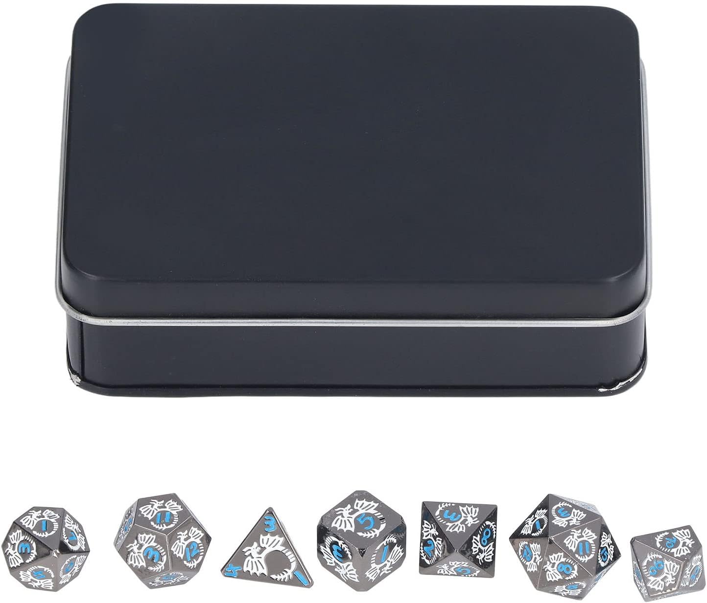 Eosnow Dados de Mesa, Patrón de Runas Numéricas 7 Piezas Juego de Dados Poliédricos Profesionales de Metal Al Azar Fácil Lectura Resistente Al Desgaste con Caja de Almacenamiento para Mayores de