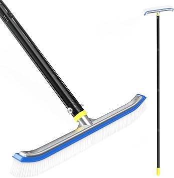 Pool Brush with Pole, 18 inch Wide Nylon Bristles Brush with 4FT Heavy Duty Swimming Pool Wall Tile Brush, Aluminum Back for Cleaning Walls, Tiles Floors, Steps,Ponds