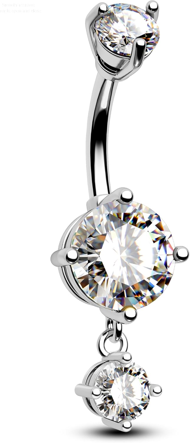 CM Crareesi Mania Belly Button Rings 316L Stainless Steel Dangle Belly Button Piercing Jewelry 14G Belly Rings for Women Round Dangle Navel Ring