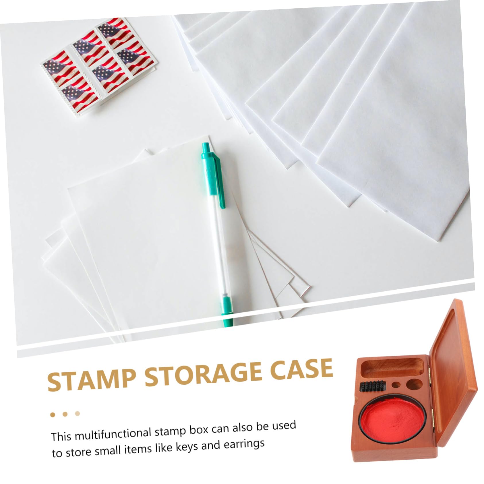 Scatola in Legno Vintage per Timbri e Ink Pad, Portatile