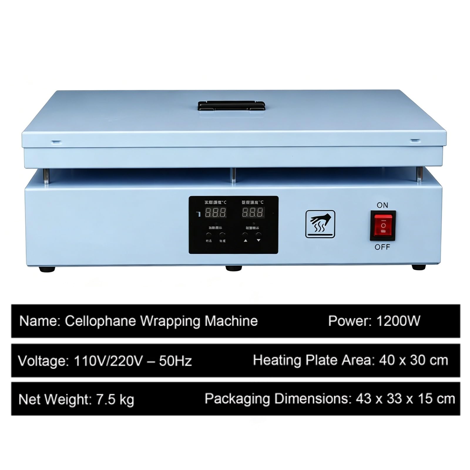 Máquina de sellado térmico de 1200 W, máquina de embalaje de celofán, envoltura manual con borde envuelto aislado y cubierta antipolvo, rollo de envoltura retráctil for embalaje | Máquina de sellado térmico de 1200 W(Blue)