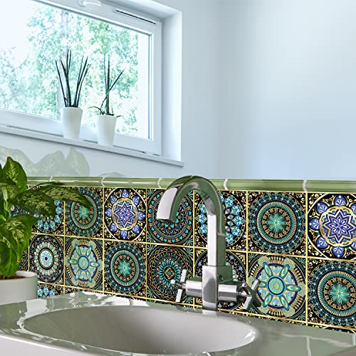 20-Sheet Mandala Style Peel And Stick Backsplash Tile Stickers, 4X4 Inch(10X10Cm) Traditional Diy Murals, Tile Waterproof Oil Proof Removable Decals For Bathroom & Kitchen Wall Stickers Home Decor #TOP5