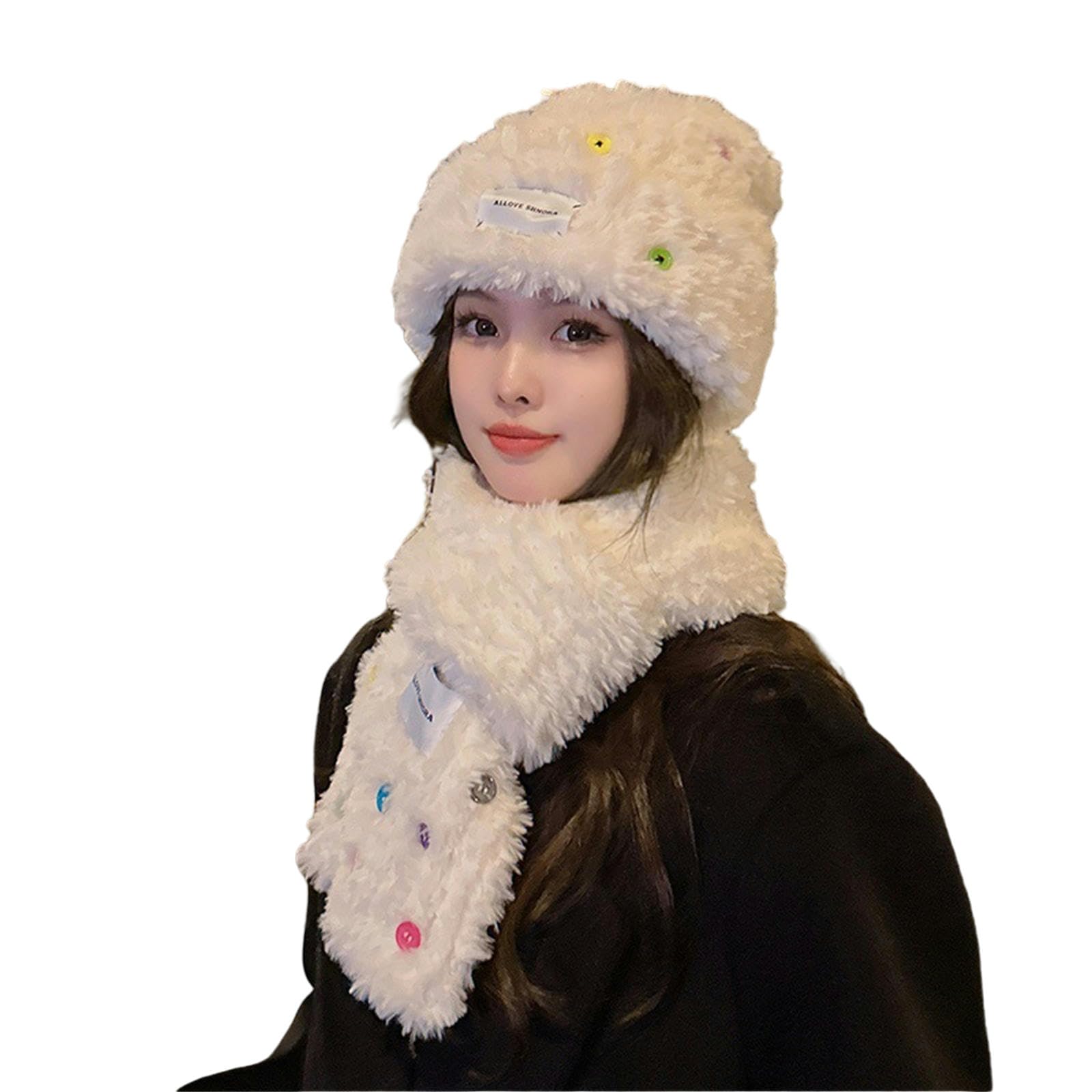 Czapka Zimowa Czapka Czapka Dzianinowa Zagęszczona Pluszowa Czapka Moda Biały I Czarny Pluszowy Kapelusz Szalik 2 Zestawy - Biały-Średni kod