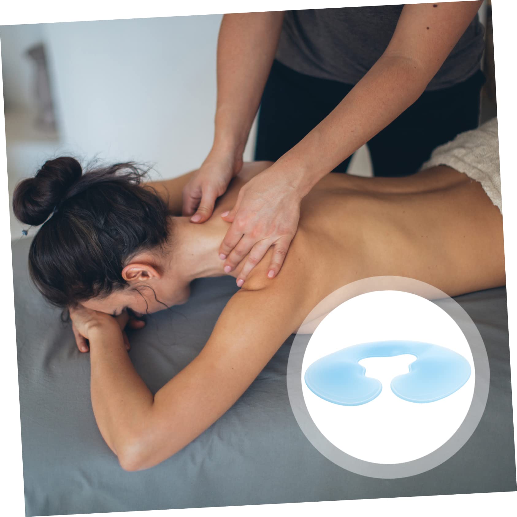 Almohada Facial de Silicona Azul U para Spa 1 Unidad Tamaño U Cojín Boca Abajo para Masaje en Salones de Belleza y Clínicas