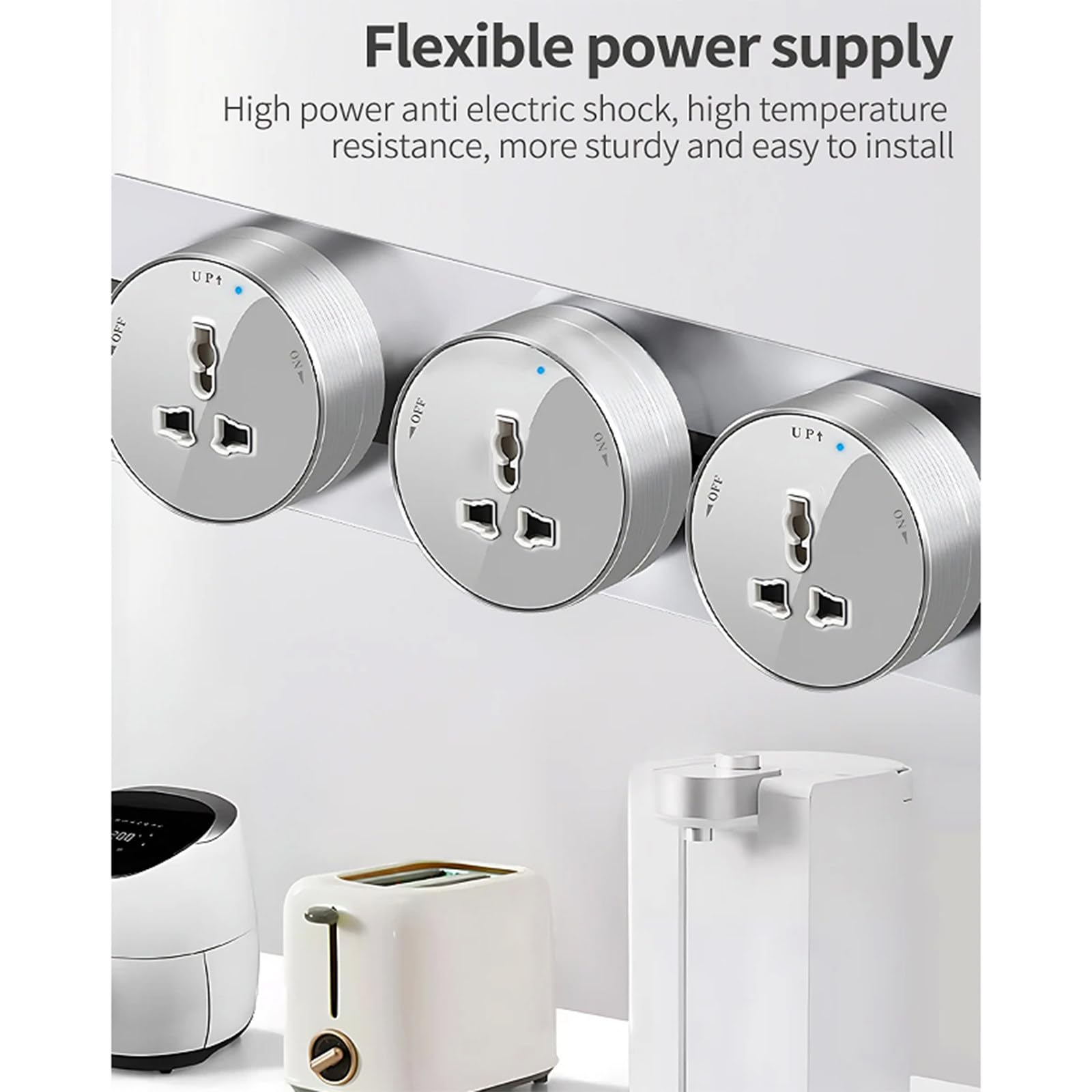 Presa per binario elettrico, presa elettrica per binario mobile con adattatore di alimentazione internazionale multifunzionale a tre fori per cucina da ufficio e soggiorno,White-75cm