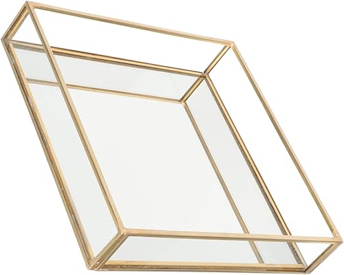 Elegante bandeja de vidrio con marco de latón para decoración de tocador, bandeja versátil para joyería, organización de perfumes y maquillaje,