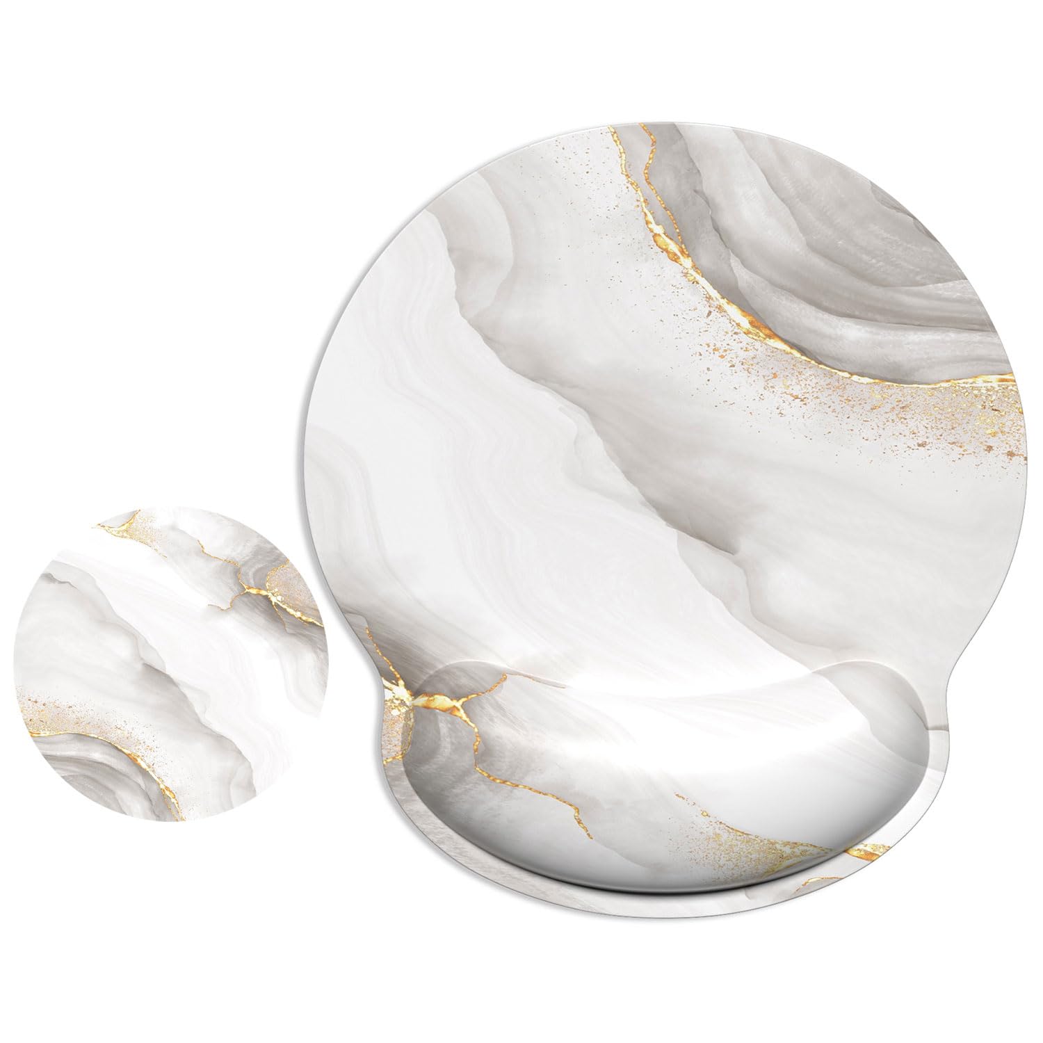 ITNRSIIET Ergonomic Mouse Pad with Wrist Support Wrist Rest Smooth Surface Non-Slip Rubber Base Comfortable Office Supplies Pain Relief, 9.8 x 9.1 inches, White marbling โ image 1