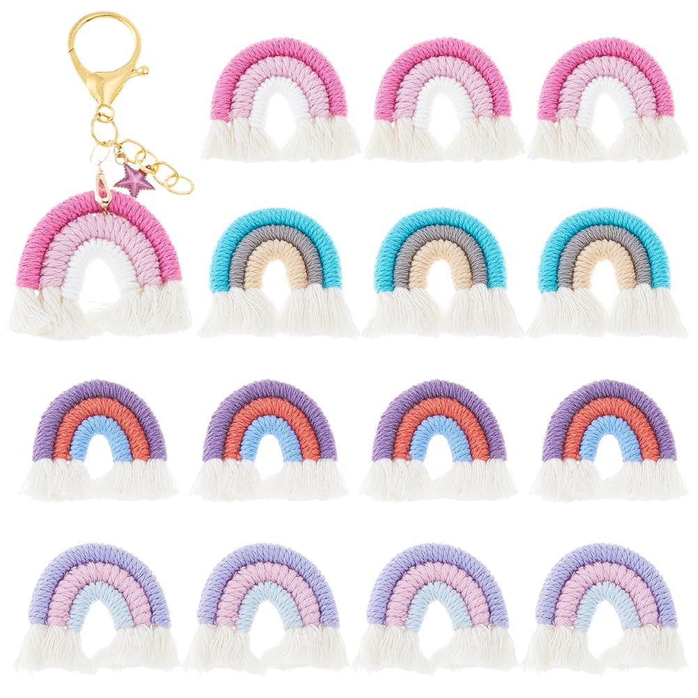DICOSMETIC 16Pcs 4 Colors Small Macrame Rainbow Charms Rainbow Tassel Charms Colorful Boho Rainbows Charm Handmade Weaving Ornament 3.7x3.9cm Polycotton Charm for Jewekry Keychains Making
