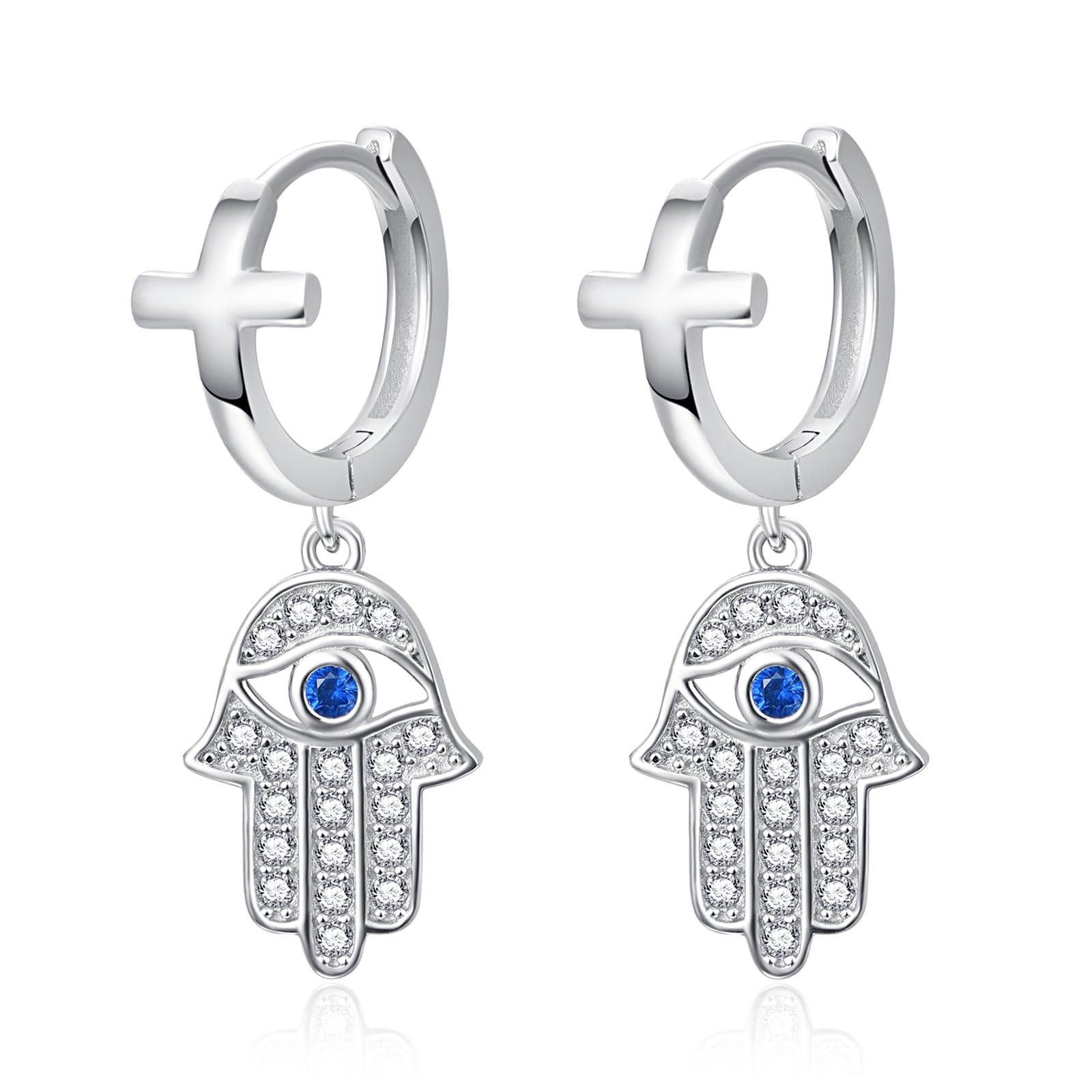 Pendientes de ojo turco para mujer, plata de ley 925, aretes de aro de mano Hamsa, pequeños aretes de joyería con bisagras, regalos para mamá
