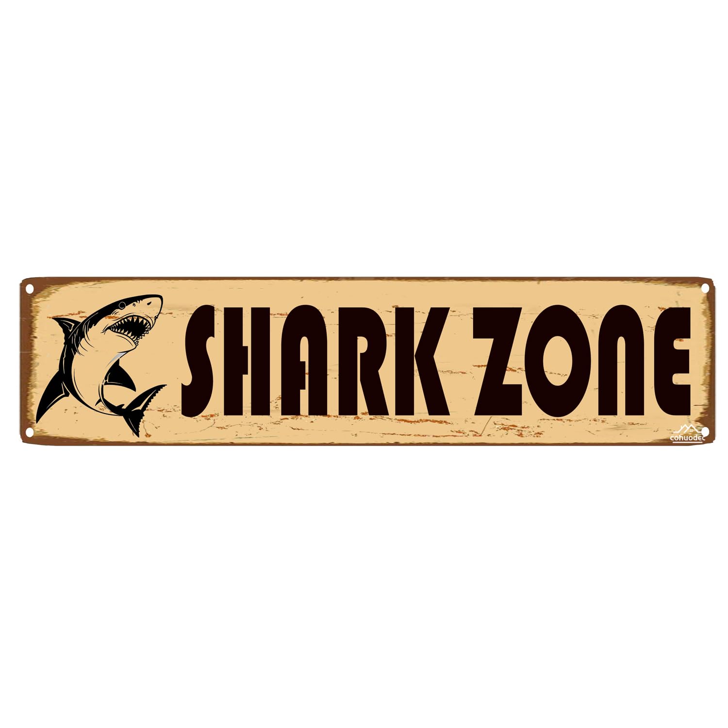 peiyeety Shark Zone Sign, Rustic Metal Wall Art, 16 x 4 Inch Beach Warning Decor for Coastal Home & Poolside