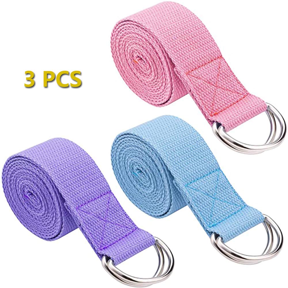 TXDY3Pcs Portable Yoga Stretch Strap/Adjustable D-Ring Exercise Bands for Stretching, General Fitness, Flexibility and Physiotherapy, Unisex