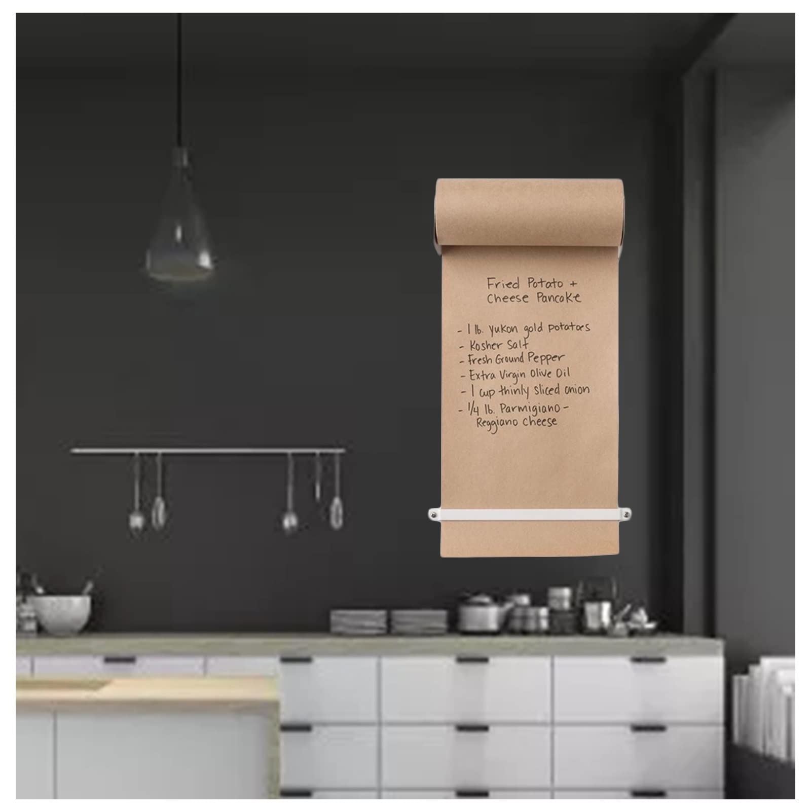 Distributeur et Coupe-Papier Kraft Mural, Support pour Rouleau de Papier, Tablette d'écriture, menus de Restaurant, Support en Acier Blanc