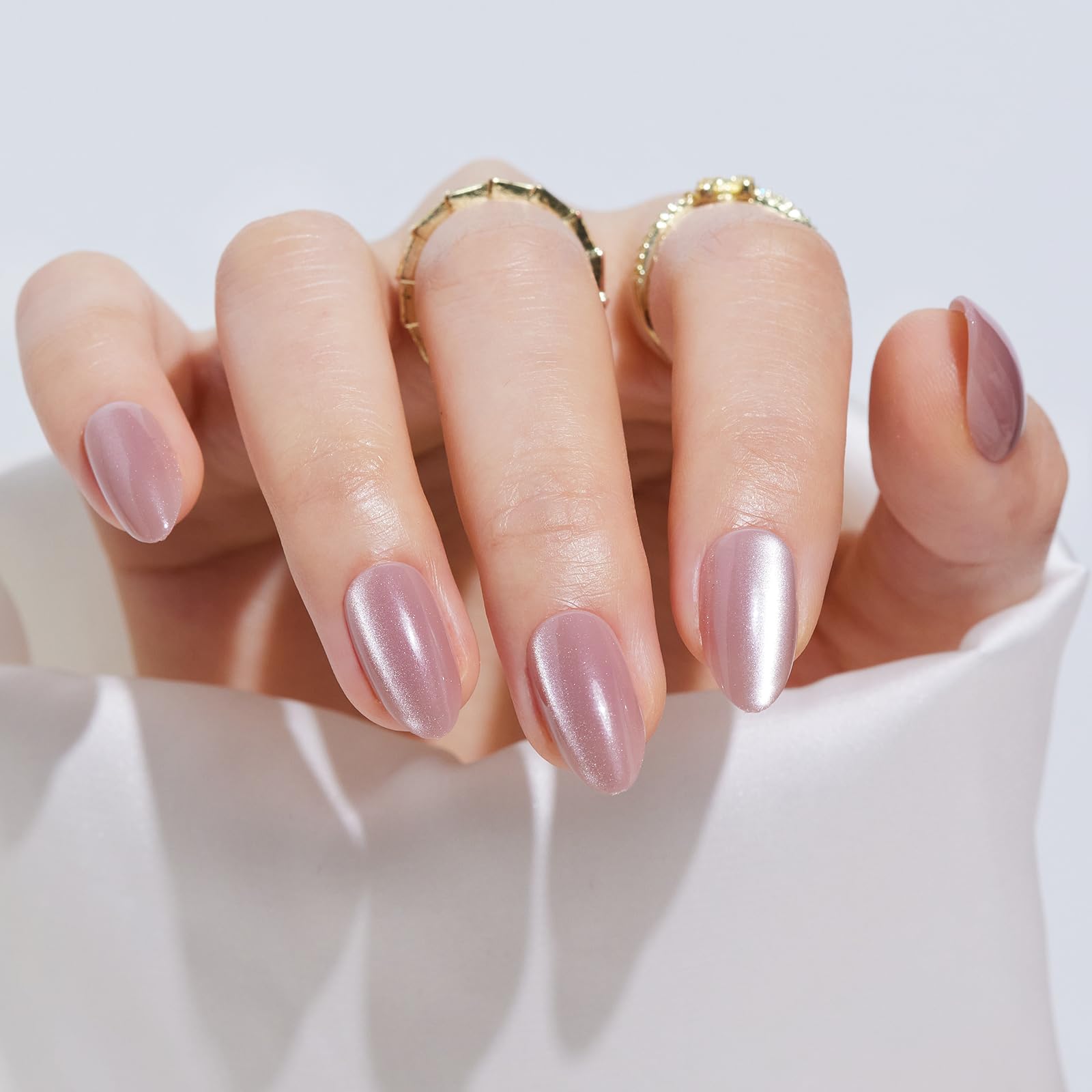 Findigit Press On Nails Almond Short - Opaque Fake Nails On With Nail Glue, False Nails, Natural Fit Reusable Stick On Nail| Salon Quality | 16 Sizes - 32 Nails Kit, Galaxy Cat Eye