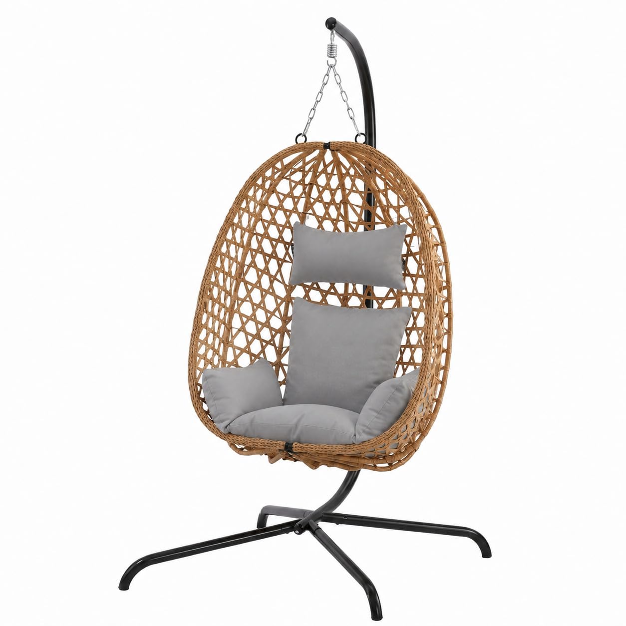 URBNLIVING Hanging Egg Chair with Stand, PE Rattan Weave & Powder Coated Steel Frame, Cushioned Indoor Outdoor Swing Seat for Garden Patio Conservatory
