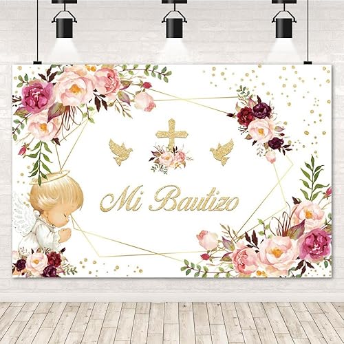Miniatura 2 de Mi Bautizo - Telón de fondo de bautismo para fotografía de vinilo de 10 x 8 pies, decoración de fiesta de la primera comunión, telón de fondo de