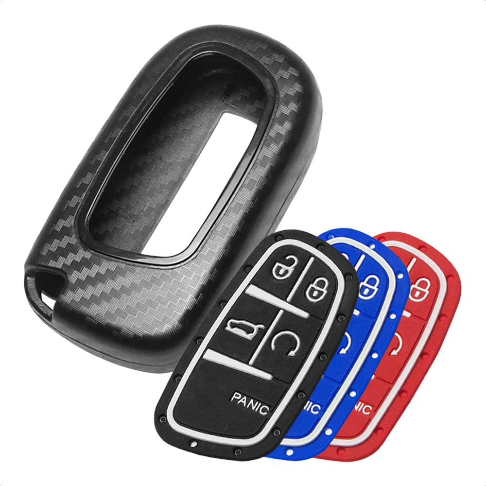Photo 1 of TANGSEN Smart Key Fob Personalized Case Protective Cover Compatible with Dodge RAM for Jeep Cherokee 3 4 5 Button Keyless Entry Remote 3D Carbon Fiber ABS Plastic Emboss Silicone Rubber