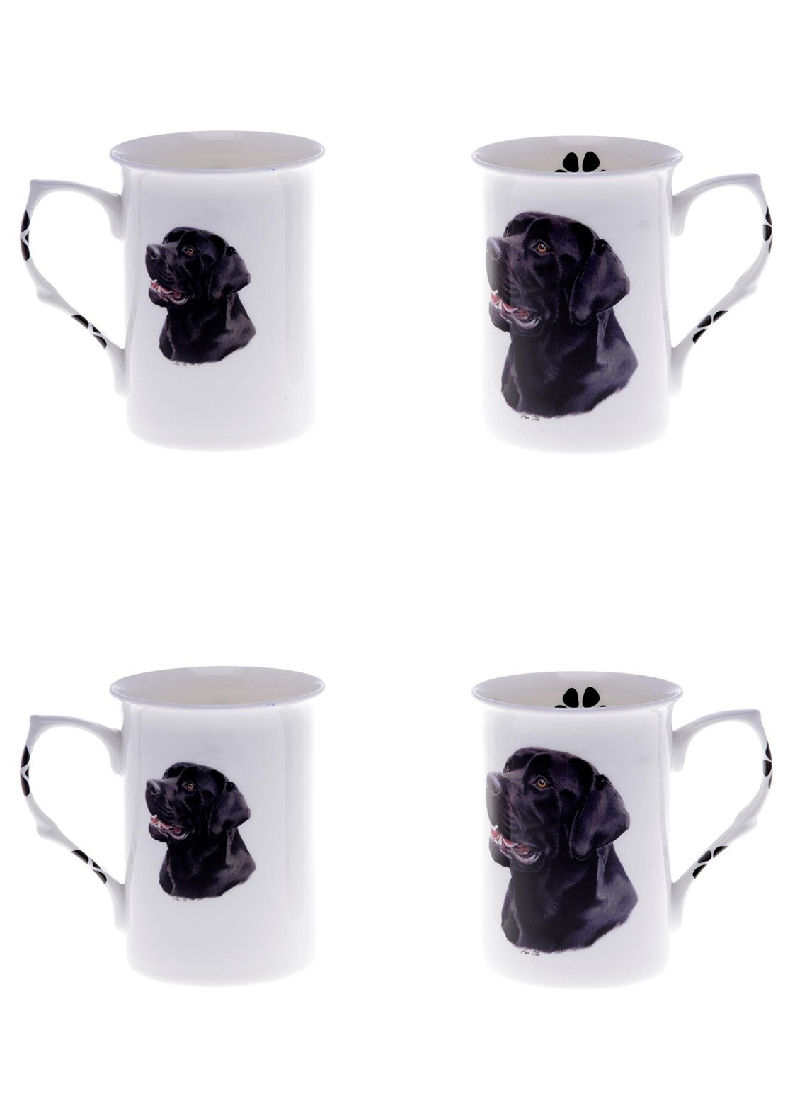 (BB38) Bone China Set of 4 Black Labrador Mugs Presentation Gift Boxed