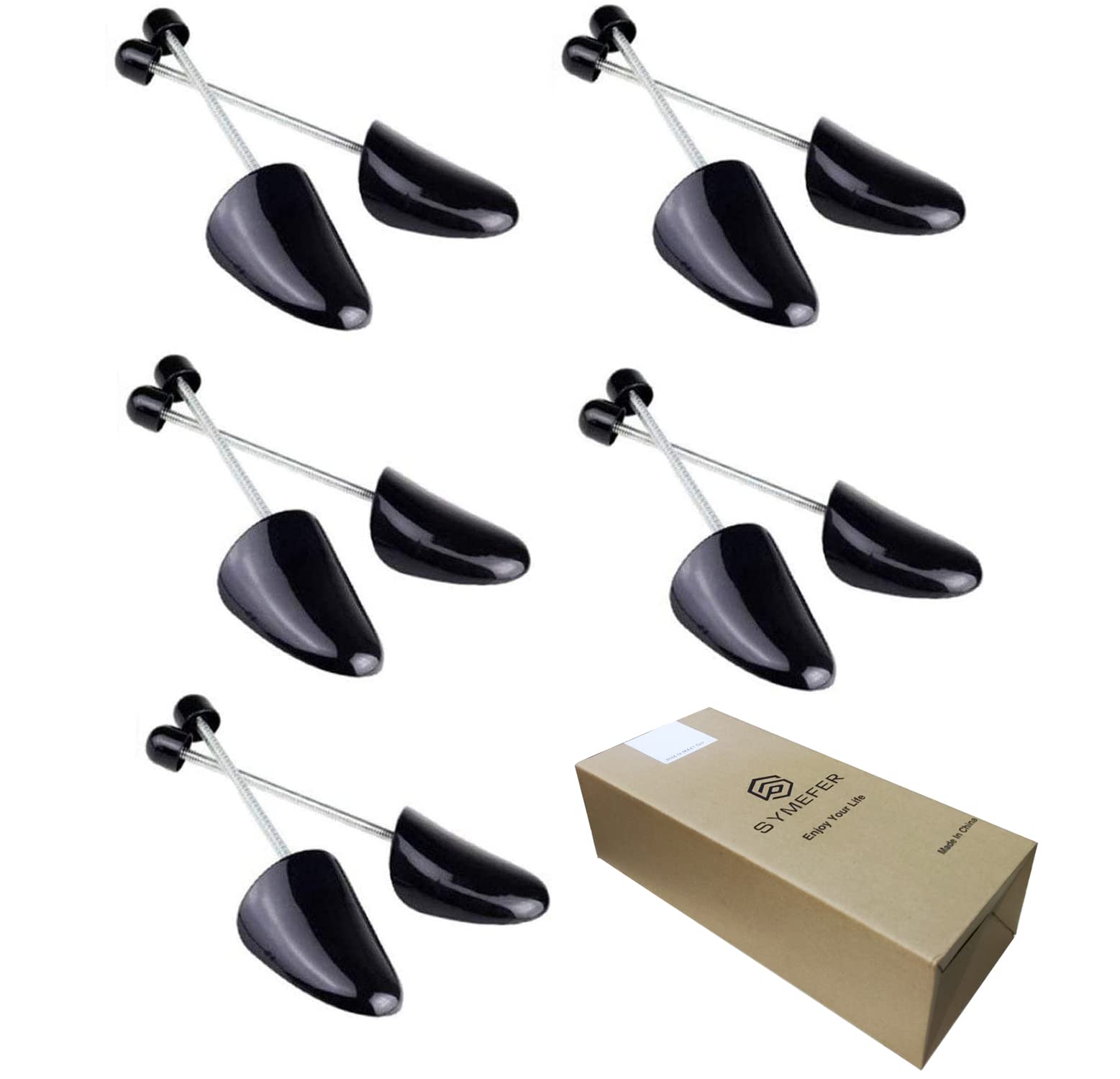 S SYMEFER 5 Pairs Adjustable Length Shoe Tree Stretcher Shaper Plastic Shoes Boot Holder Support For Men Boot Holder Organizers Shoe Shape With Tension Spring Coil - Black