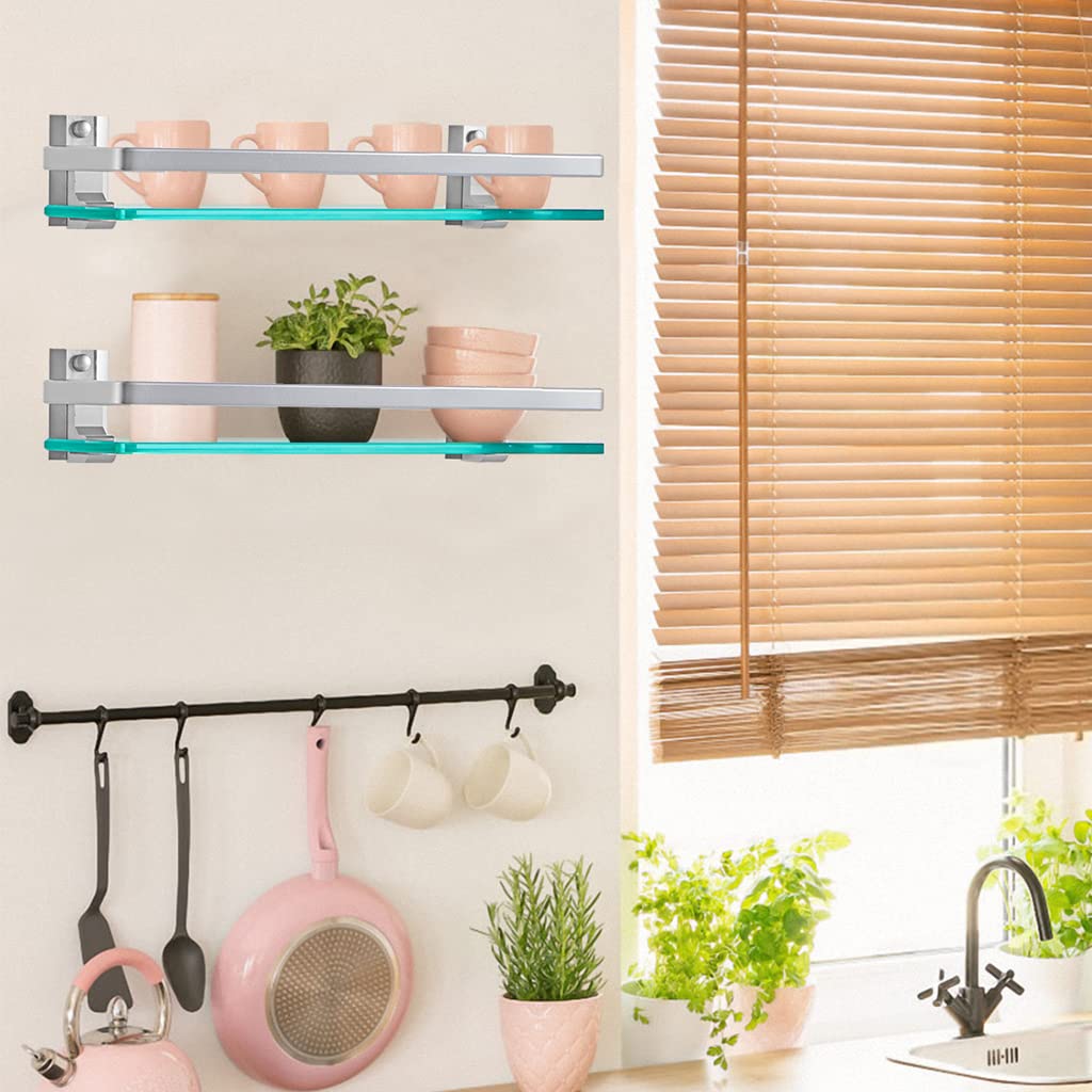 Skelang Estante de baño, Estante de Vidrio Templado 38,5 × 11,5 cm, Estante de Pared con Valla para baño, Cocina